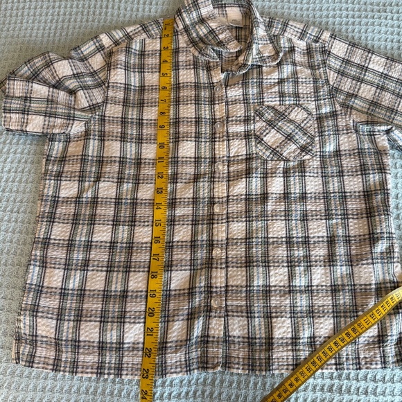 Vintage Erika Seersucker Button Down Shirt Womens Petite XL Tan Plaid Top 90s - Picture 7 of 7